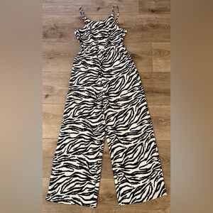 Zara Black and White Zebra Print Jumpsuit